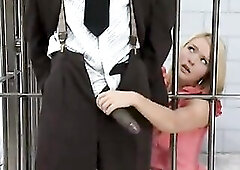 Pretty Golden-haired In Jail Gives A Ebony Shlong A Great Workout