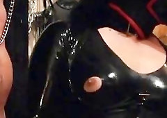 Female slave master jerks off her male partner very hard