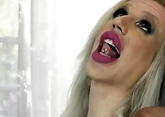 Giant titty transsexual riding knob and getting spunk flow after oral-job