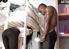 Slender Maid Analyzed by BBC Hostel Guest - LUSTFUL HOSTEL