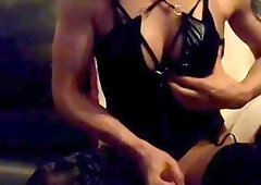 CelineNorth - wanking off in stocking and spandex gimp costume brief