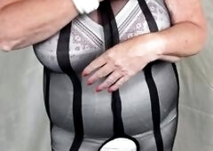 Mrs older Feet has had many requests to try some layering, so this is one of the 1st attempts, wearing her full length Corsalette with Tan Nylons and 