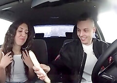Backseat audition turns into a money-shot challenge with a cute girl