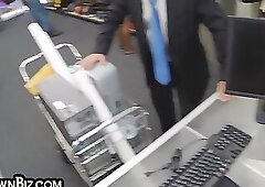 Pawn shop top fucks owner in the office and gets facial