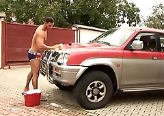 [GVC 347] Beefy Hunk Tugging Dick by the Car