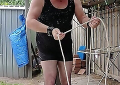 DAISY TIED TO A POLE IN TIGHT BLACK SHORTS