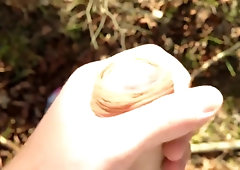 Dude wanking in the woods in his striped socks, nice cumshot