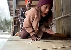 Blowjobs in the backyard! Big Dick Trans Girl Vanniall Seduces Wood Hauler For Outdoor Sex