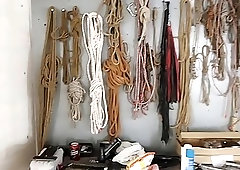 Tied up slim twink gets dick sucked and jerked off by master