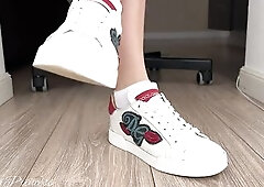 I’m wearing white socks and D&G shoes for a small in number minutes. Then I take 'em off and show u off my hot feet. I play with my feet an