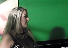 Large breasts golden-haired gets fucked on the table