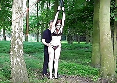 Redhead bondage slut dragged into a dungeon for punishment BDSM