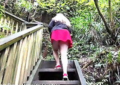 Outdoor Titty & Butt Tease Throughout the Reserve Ends with Hard Daybed Sex