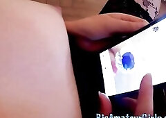 Hawt Annette is clothed in miniskirt and stockings. This babe watches some porn on the phone, and her boyfriend comes come and begins to lick her soak