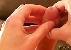 Uncircumsized teen jerks his cock in solo