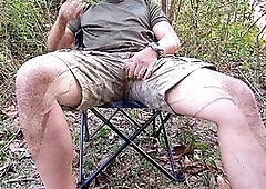 Solo outdoor jerk-off session at the campsite
