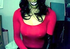 Forever Smiles Pt1! Masked in a masked female mask a very glad beauty puts on her leather gloves!
