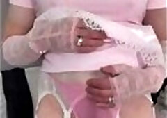 New pink satin skirt and shoes