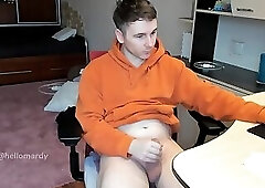 Stud Guy Watches Porn and Jerking Uncut Hot Cock