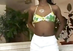 This sexy amateur video features a gorgeous 18-year-old ebony babe in her first porn audition. She's nervous but eager, and her natural beauty an