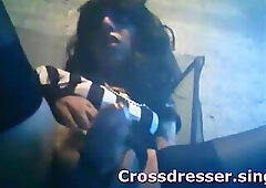 Hot crossdresser stroking and cumming