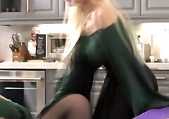 Coco Lovelock sucks two shemale wizard under table