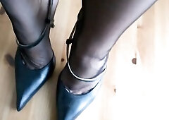 My secretary comes into the office in stockings and high heels. That Babe knows I can't resist looking at this and climbs up on the desk. That Ba