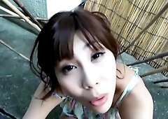 Naughty redhead Madelyn gives blowjob outdoors on POV