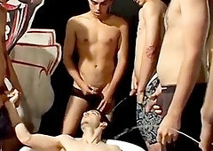 Cock sucking youngster luvs his individual golden shower orgy