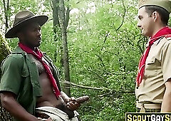 Scout boy meets black anaconda in the jungle!