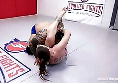 Naked Wrestling With Bella Rossi Against Eddie Jaye And Riding Her Big Black Cock Prize