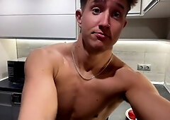 Naughty kitchen fun with a handsome guy and his monster cock - Sensual cooking with a twist!