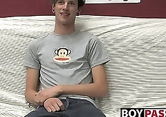 Adorable gay guy Danny jerks off his dick on couch solo