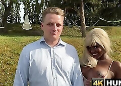 Slutty Ebony Lexi Luv slobbers over my cock while cucking her lover