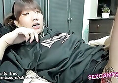Asian Trans Black Hoodie Bed Hand Play