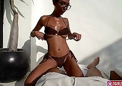 Tanned Transgender Fitness Instructor In Morning Exercises