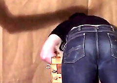Caned over tight jeans Daddy boy25
