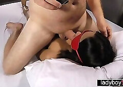 Bondage mouth fucking for teen ladyboy Fern who also got her ass stuffed