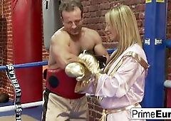 Amazing busty blonde fucks her horny boxing coach
