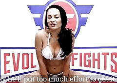 Busty babe Crystal Rush nude wrestling fight vs Brad Sterling giving a blowjob at Evolved Fights