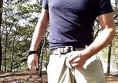 Stroking my boner in public, milking my cock, dripping with cum