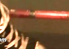 Threesome gay twink sex on a green couch