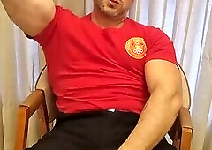 Brazilian Fireman with Muscular Style - Gay Striptease - Masturbation and Cumming in Underwear
