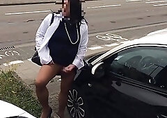 Crossdresser masturbates in public