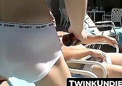 Zack and Mike's poolside uncut cock jack off session