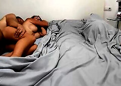 Pair shares a couch with their girlfriend and has sex next to her in the morning