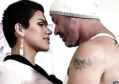 Horny latina shemale rides a guys big dick like a crazy