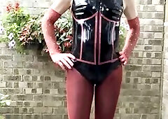 Slut smoking wearing penis gag
