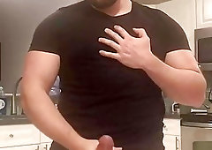 hot bearded man cums in the kitchen