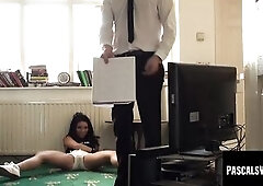 Teen subslut spanked fiercely and screwed hard by a taskmaster